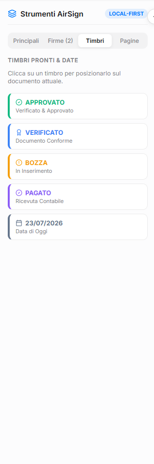 AirSign Sidebar Stamps and page tools